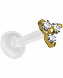 Crystal Trinity 18 Karat Gold Ohr Piercing Stecker Crystal Trinity 18 Karat Gold Ohr Piercing Stecker