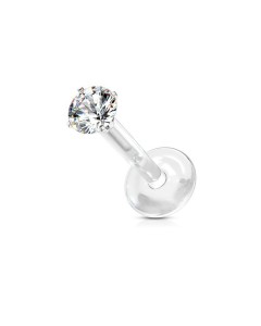 PTFE Piercing Stecker mit 3mm Zirkonia Aufsatz PTFE Piercing Stecker mit 3mm Zirkonia Aufsatz