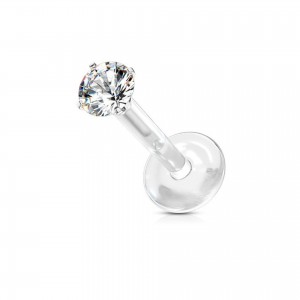 PTFE Piercing Stecker mit 3mm Zirkonia Aufsatz PTFE Piercing Stecker mit 3mm Zirkonia Aufsatz