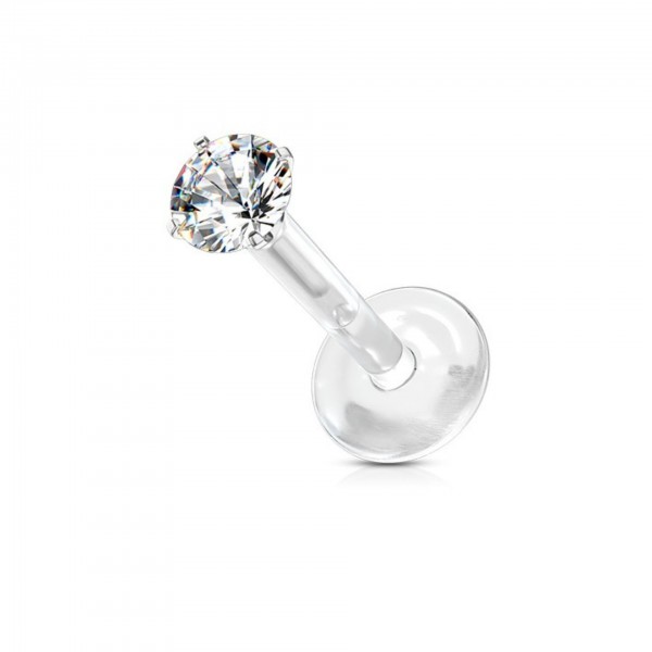 Bioplast® Labret Piercing mit 3mm Zirkonia Aufsatz