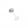 PTFE Ohr Piercing / Lippen Piercing Stecker mit flachem steinbesetzten Titan Aufsatz
