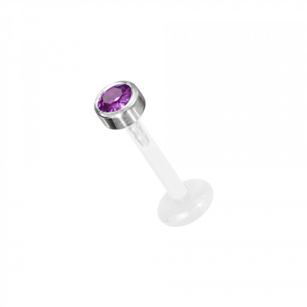 2mm Ohr Piercing PTFE Stecker mit steinbesetztem Titan Aufsatz 